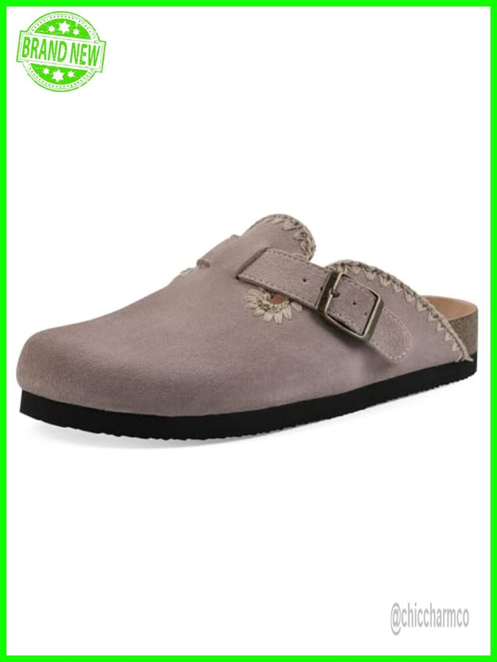 Contrast-Stitched Comfort Clog with Molded Footbed, Adjustable Buckle